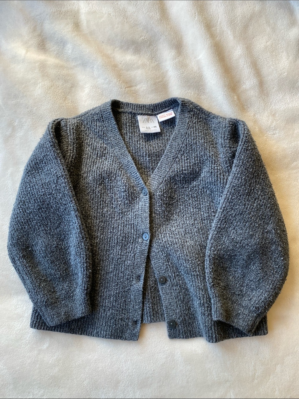 Zara Gray Textured V‑Neck Button Cardigan